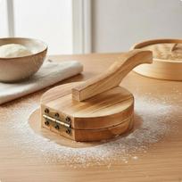 Dumpling Wrapper Press Versatile Former Easy to Use Manual Pastry Presser for Home Vintage Wood beige