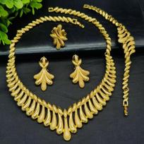 Middle Eastern Bride 24K Gold-Plated Jewelry Set: Necklace and Earrings 24K Gold Plated black