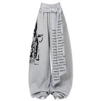 Women Gray Gothic Baggy Y2k Letter Print Pants Harajuku 2000s Vintage Oversize Sweatpants Wide Leg Trousers Autumn 2025 S white