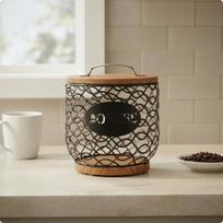 Coffee Pod Holder with Lid Decorative Wood Basket Sturdy Storage for Countertop, juoda