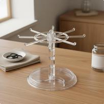 Rotating Keychain Stand Rotatable Display Rack Tabletop Hook Organizer for Desktop, Craft White_High Layer gray