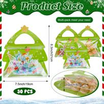 30Pcs Christmas Treat Bags, Elk Ziplock Goodie Bag, Resealable Xmas Tree Gift Bags, Elk Shaped Clear Cute Ziplock Bag For Candy, žalia