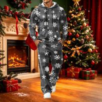 Men's Casual Hoodie and Wide-Leg Pants Set, Loose Fit Sweatsuit with Pockets, Christmas Print XL violetinė