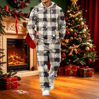 Men's Casual Hoodie and Wide-Leg Pants Set, Loose Fit Sweatsuit with Pockets, Christmas Print L chaki
