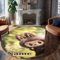 Customizable L-Labubu Round Non-Slip Carpet - Ideal for Garden, Picnic, Office, Perfect for Decoration, Suitable For All Seasons 150cmx150cm
