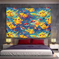 Ryškus Pikachu ir Pokebalo raštas Sieninė gobeleno dekoracija Namų dekoras miegamajam ir svetainei 130x150cm(51x59in)