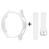 Dėklas + apyrankė, skirta Samsung Galaxy Watch 4/5/5Pro/6 40mm 44mm 45mm PC tuščiavidurio dangčio apsauginis buferio apvalkalas, skirtas laikrodžio 4/6 klasikiniam dirželiui Galaxy 5pro 45mm balta