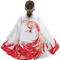 [NOVUS VENTUS] Phoenix Happi Coat, Festival Jacket, Black, White, Beige, Japanese Style, Traditional Japanese Pattern (White, S) white