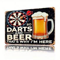 Metal Wall Art Retro Darts and Beer Design for Bar Pub 8x12 Inch orange