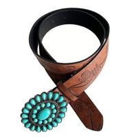 Vakarietiškas diržas su retro turkio spalvos sagtimi, retro gėlių raštu, dirbtinės odos, moteriškas, šaunus diržo aksesuaras 100cm black