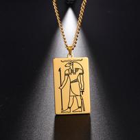 Gold Plated 15 Egyptian God Talisman Pendant Men Women Necklace Egypt God of Magic Wisdom Thoth Ibis-head Amulet Jewelry Gifts Stainless Steel&60CM Long CHAIN gray