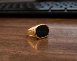 Black Onyx Men's Signet Ring, Sterling Silver Gold Vermeil Statement Ring 10 black