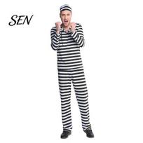 Kalėjimo uniformos Kalinio kostiumas suaugusiems, Moteriška dryžuota mini suknelė, Vyriški viršus kelnės kelnės, Helovino persirengimo kalinio uniforma su kepure & Mens XL black