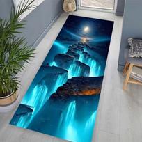 3D Švytintis krioklio kilimas Švytinti kaskada su uolų klifo spaudiniu Bėgikas Eterinis mėlynas srautas Grindų kilimėlis Mada ir grožis 40X120CM blue