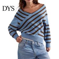Relaxed Fit Striped Jumper Long Sleeve Sweater Women Color Block Knitted V-Neck V Neck Oversized Pullover Tops Daily Wear Rib Knit Trim S black