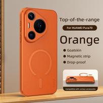 For Huawei Pura 70 70 Pro electroplated leather texture magnetic anti-fingerprint anti-oxidation phone case For Pura 70 oranžinė