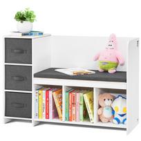 VEVOR Kids Reading Nook Bench, Toddler Bookshelf and Bookcase with Detachable Seat Cushion, 6-Cubby Storage Organizer Bench with 3 Drawers 109.3 x 40.2 x 76 cm balta