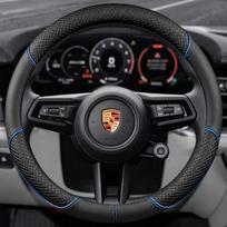 For Porsche Cayenne Taycan Macan 8D Nappa leather Car Steering Wheel Cover Panamera 718 911 Cayman Auto Accessories Blue circle black