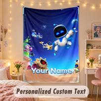 Custom Personalized Tapestry,Astro Bot Print Custom Name Text Wall Art Hanging for Bedroom 100cmx150cm blue
