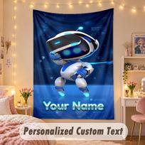 Custom Personalized Tapestry,Astro Bot Print Custom Name Text Wall Art Hanging for Bedroom 130cmx150cm blue