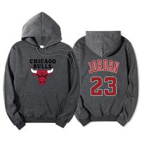 2026 Fleece-Lined Hoodie Chicago Bulls NBA 23 Sportswear Unisex Oversized Casual Sweatshirt Small gray