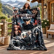 Jujutsu Kaisen Custom Name Flannel Blanket Personalized Soft Warm Plush Throw Blanket Customized Gift for Family Friends 80cmx120cm