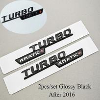 2 vnt. TURBO 4MATIC+ emblema Mercedes Benz AMG W213 W205 W177 W167 A45S E63S GLE53 sparnui, logotipas, lipdukas, automobilio aksesuarai white