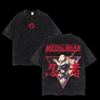 Metal Gear Solid Double Printed Unisex Acid Washed Lightweight Cotton T-Shirt S black