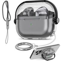 Skaidrus dėklas su užraktu Samsung Galaxy Buds 3/3Pro, su raktų pakabuku ir dirželiu, mielas muzikinio dizaino apsauginis dėklas Samsung Galaxy Buds 3 For Galaxy Buds 3 juoda