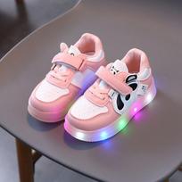 Kūdikio Panda Animacinis Drobės Batai Su LED Šviesomis Laisvalaikio Sportbačiai Mažyliams ir Vaikams Laisvalaikio Šaunūs Vaikų Batai Kasdieniai Sportbačiai 30 rožinė