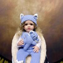 NPK 50cm Reborn Baby Girl Doll Full Body Silicone Golden Curls Blue Knit Outfit gray