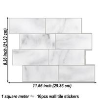3 pcs/pack Strong Adhesive Wallpaper DIY Subway Wall Tiles Kitchen Bathroom Backsplash Stickers Waterprof for Home Decoration 3 Sheets white