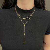 Premium Stainless Steel Long Necklace Trendy Pig Nose Style Y Shape Drop Pendant Waterproof Necklace for Women Girls Jewelry black