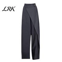 Comfortable Thigh-high Pants High Waist Women Pants, Loose Fit Straight Wide Leg Relaxed Trousers Suit Irregular Splicing Design Pure Color S pilka