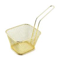 Blanching Basket Square Fry Baskets Stainless Steel with Handle Kitchen Cooking Tool Frying for Crispy French Chip Fries Mesh Food Presentation auksinė