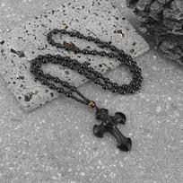 Obsidian Crystal Cross Style Retro Fashion Light Luxury Jewelry Pendant Necklace 60CM(Necklace Long) gray