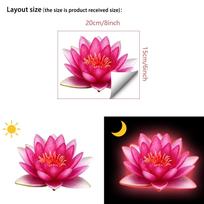 Chinese-style Ink-wash Style Water Lily Night-light Toilet Sticker - Self-adhesive and Removable for Bathroom Decoration. pink