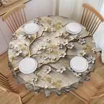 Apvalus Vandeniui Atsparus Mados Trendas 3D Gėlės Staltiesė Prabangi Aukšta 3D Gėlių Staltiesė Valgomajam 60 colių Staltiesė 60inch(152cm)