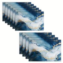 4/6pcs Marble Placemats - Light Blue & Gold Polyester Table Mats, Washable for Kitchen, Dining & Party Decor, Elegant Gift 4PCS gray