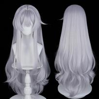 Long Wavy Silver Synthetic Wigs with Bangs Anime Game Cosplay Fluffy Heat Resistant Wig for Daily Party gray