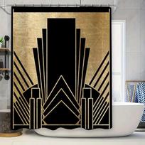 Art Deco Shower Curtain Geometric Pattern Bathroom Decor Vintage Black Gold Maximalist Backdrop Washable Modern Home Textile 90x180cm brown