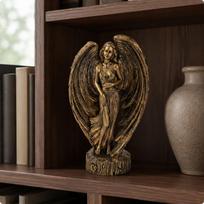 Nordic Angel Sculpture Artistic Design Resin Decor Ornamental Deity Statue for Living Room, Antique Gold