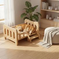 Paaukštinta kompozitinės medžiagos lovelė Medinė naminių gyvūnų miego stotelė šunims Keturiems sezonams Solid Wood Bed a brown