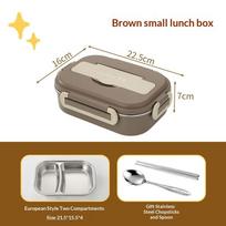 304 Stainless Steel Insulated Lunch Box Suitable For Office Workers And Students Two Compartments Sealed Insulated Lunch Box chaki