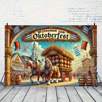 Colorful Munich Oktoberfest flag, indoor/outdoor decorations, traditional Bavarian scenery 59×39inch/150*100cm blue
