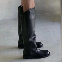 Cowhide version~ Skinny big tube circumference tall knight boots for women thick heel leather knee boots long boots for women 40 black