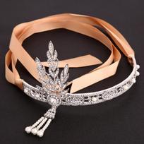 XX a. XX a. senoviniai plaukų papuošalai, lapai, nuotakos krištoliniai perlai, galvos apdangalas, didžioji Gatsby tiara ir karūna galvos juosta, skirta moterų vestuvėms brown