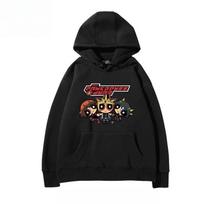 The Yu-Gi-Oh! Anime Collaboration Powerpuff Girls Hooded Sweatshirt Is Loose and Printed in Pure Cotton for Both Men and Women 3XL black