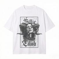 Billie Eilish Juokingas Plakatas Grafinis Spaudinys Marškinėliai Unisex Moterų Mada Vintažiniai Išplauti Medvilniniai Apvaliu Kaklu Vasariniai Marškinėliai Per dideli Laisvi Viršutiniai Drabužiai 3XL gray