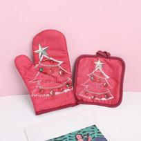 Kalėdinės orkaitės pirštinės Kalėdų Senelis Sniego žmogus Varpelis Raštas Izoliuotos Pirštinės Dekoratyvinė Dovana Namų Virtuvei Kalėdinė Dekoracija pink